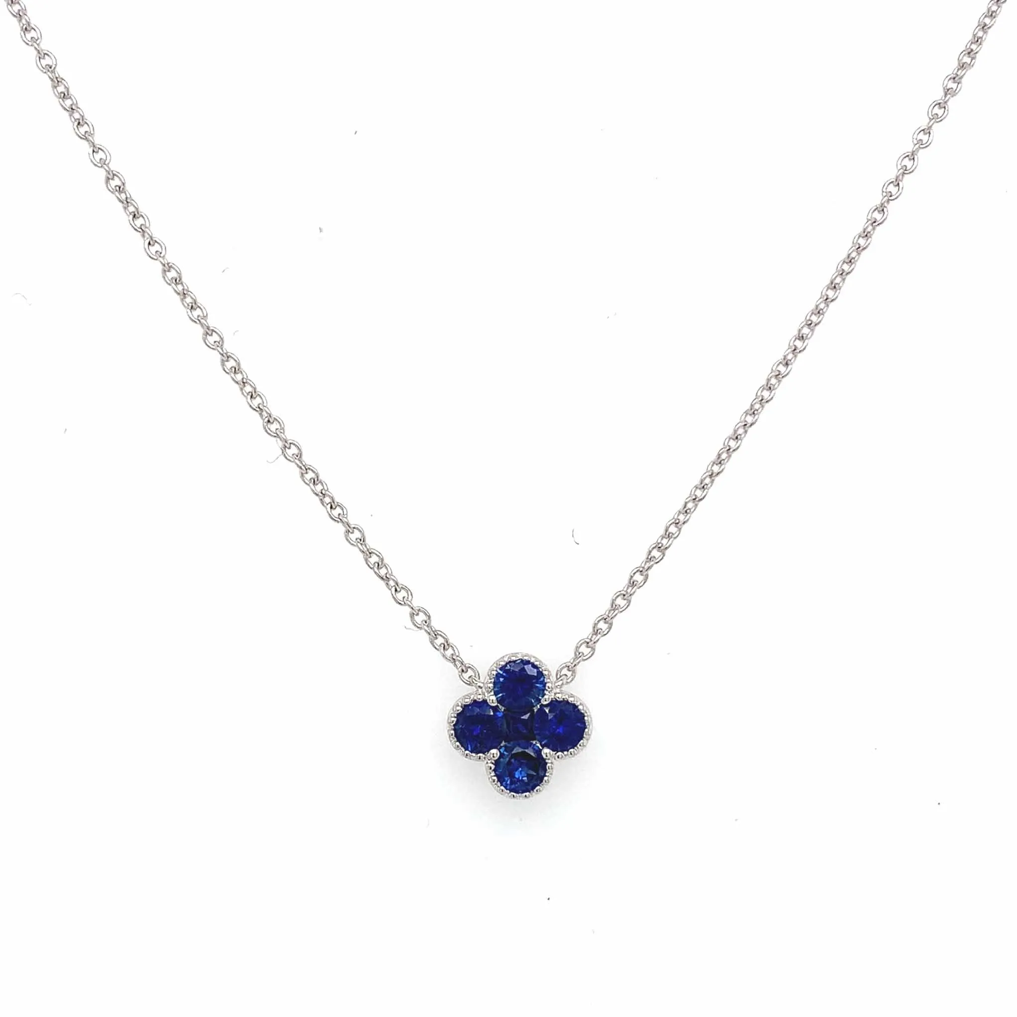 0.58ct tw Blue Sapphire Clover Shape Pendant Necklace