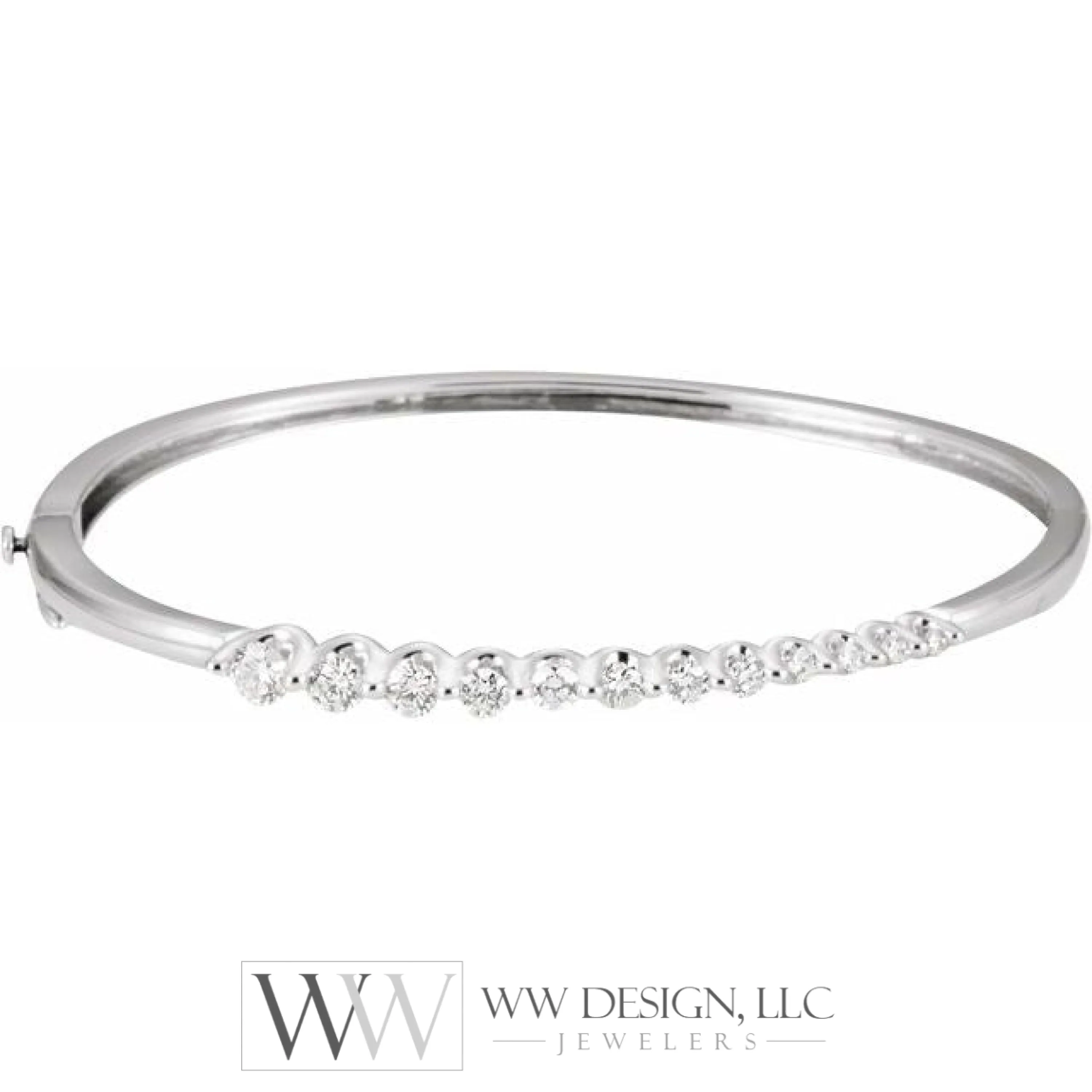 1 CTW Natural Diamond Journey Hinged Bangle 6 1/2" Bracelet - 14K White Gold