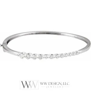 1 CTW Natural Diamond Journey Hinged Bangle 6 1/2" Bracelet - 14K White Gold