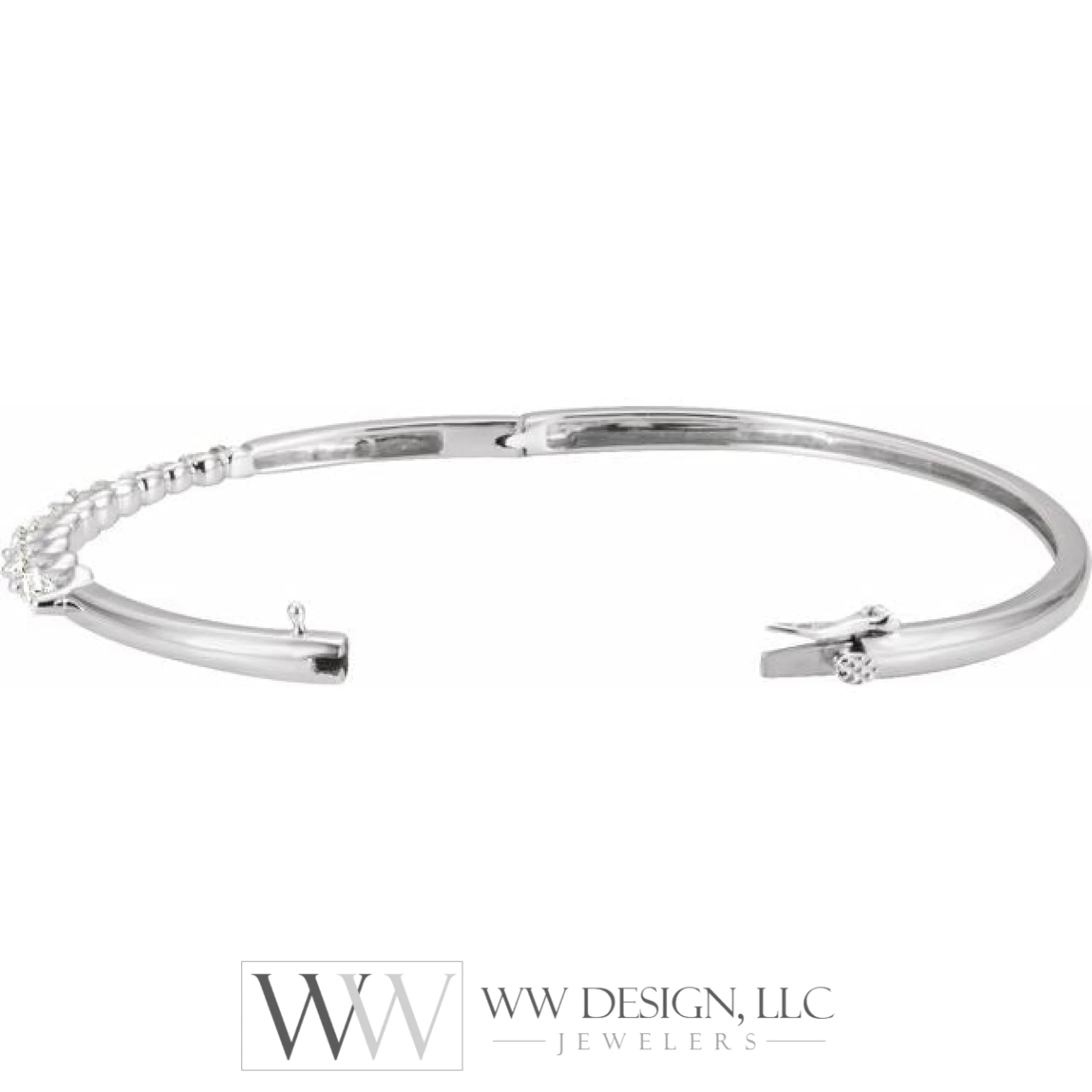 1 CTW Natural Diamond Journey Hinged Bangle 6 1/2" Bracelet - 14K White Gold