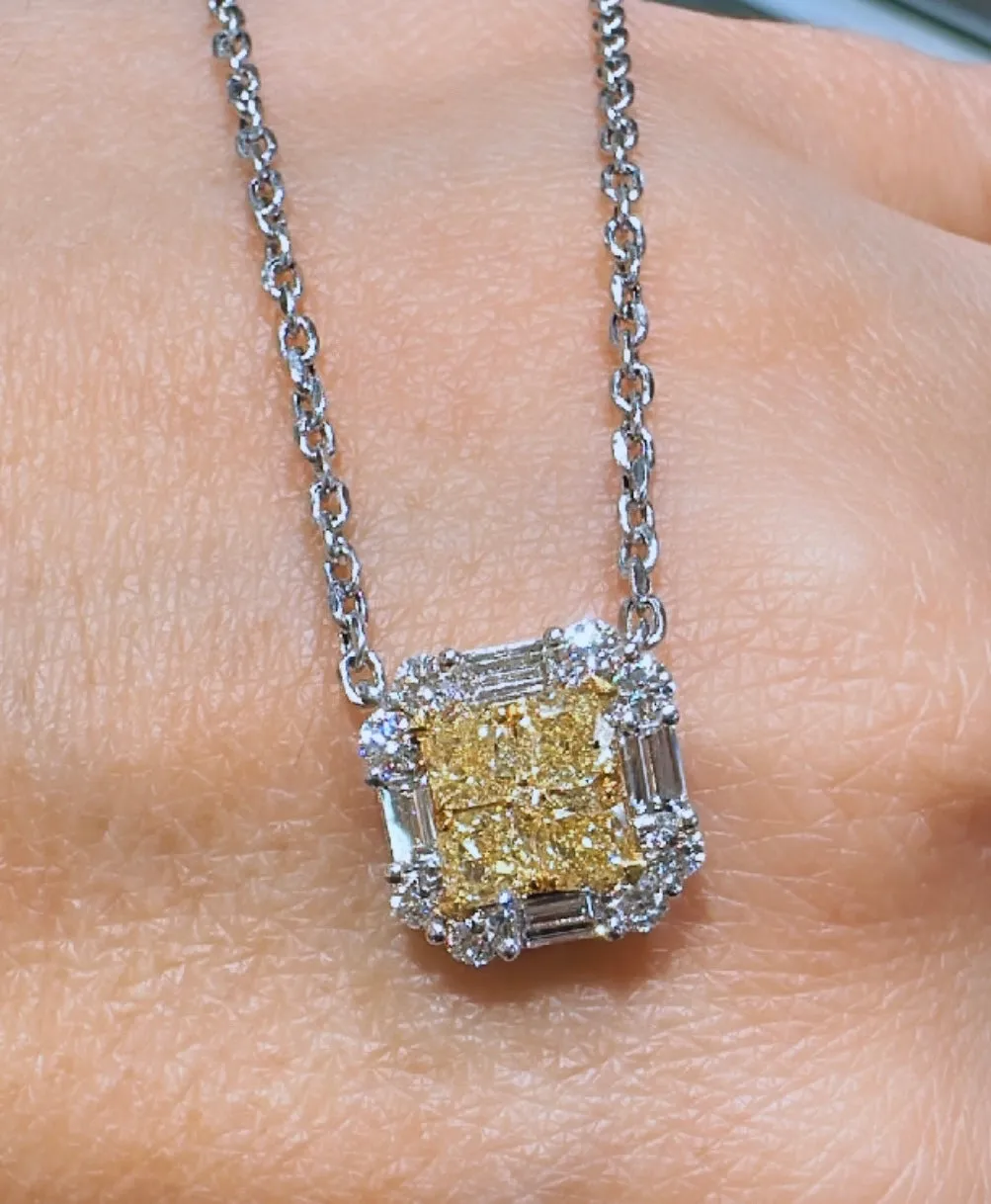 1.01ct tw Canary Fancy Yellow Diamond Pendant Necklace