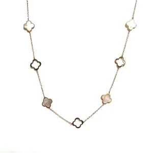10K Yellow Gold (10mm) Designer Clover Style Mother of Pearl Necklace