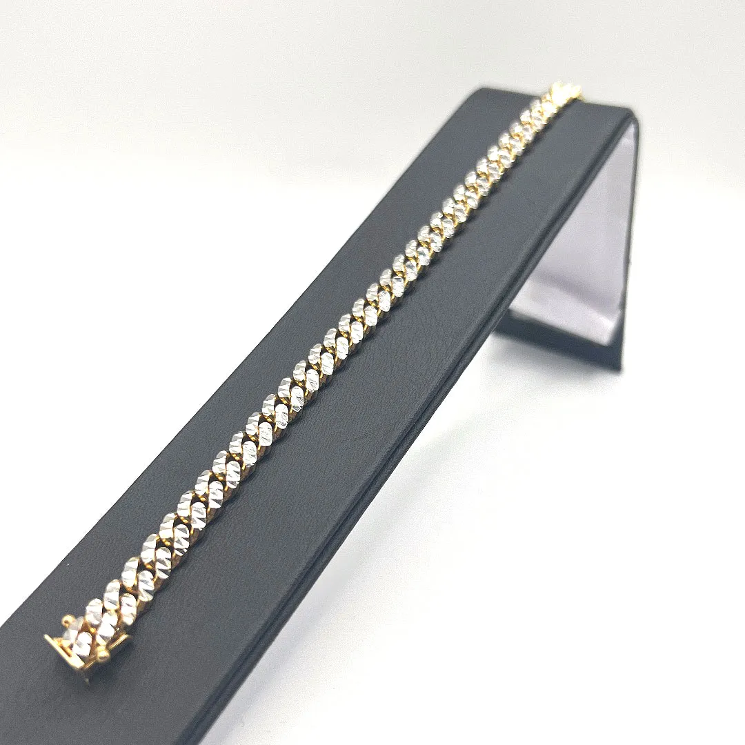 10kt Gold Diamond Cut Two-Tone Cuban Bracelet