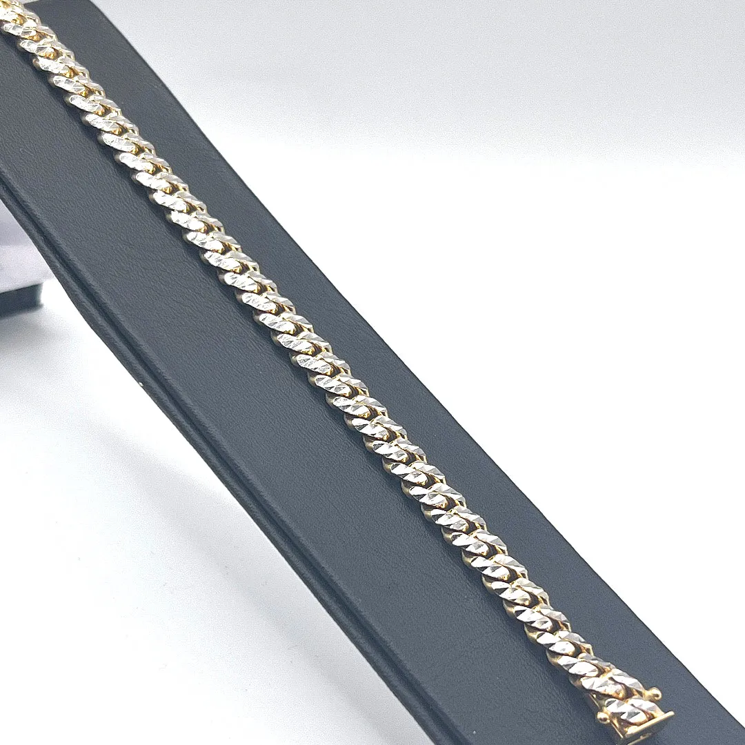 10kt Gold Diamond Cut Two-Tone Cuban Bracelet