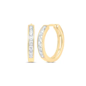 10kt Yellow Gold Womens Round Diamond Timeless Hoop Earrings 1/2 Cttw