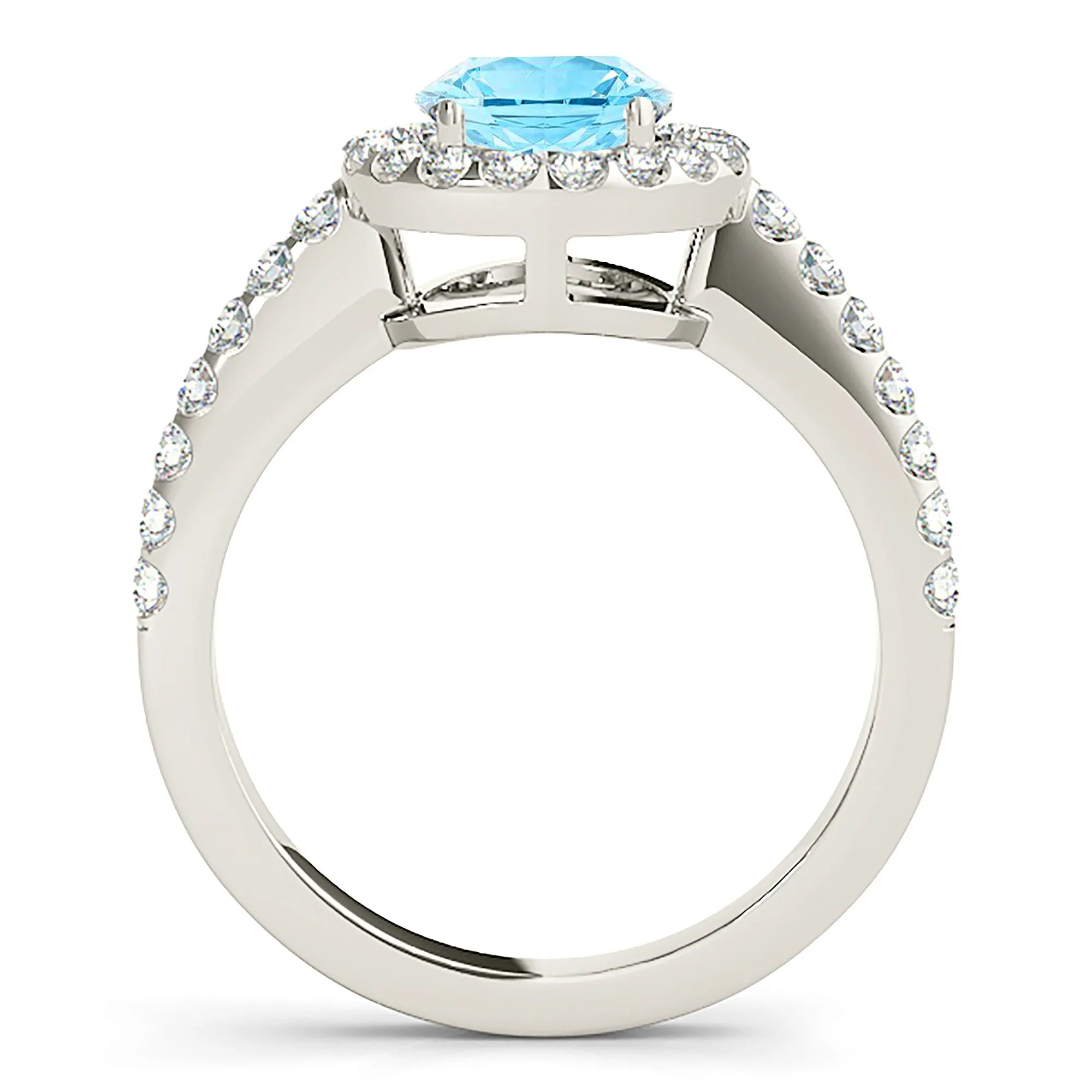 1.10 ct. Genuine Aquamarine Ring With Halo, Delicate Thin Diamond Band
