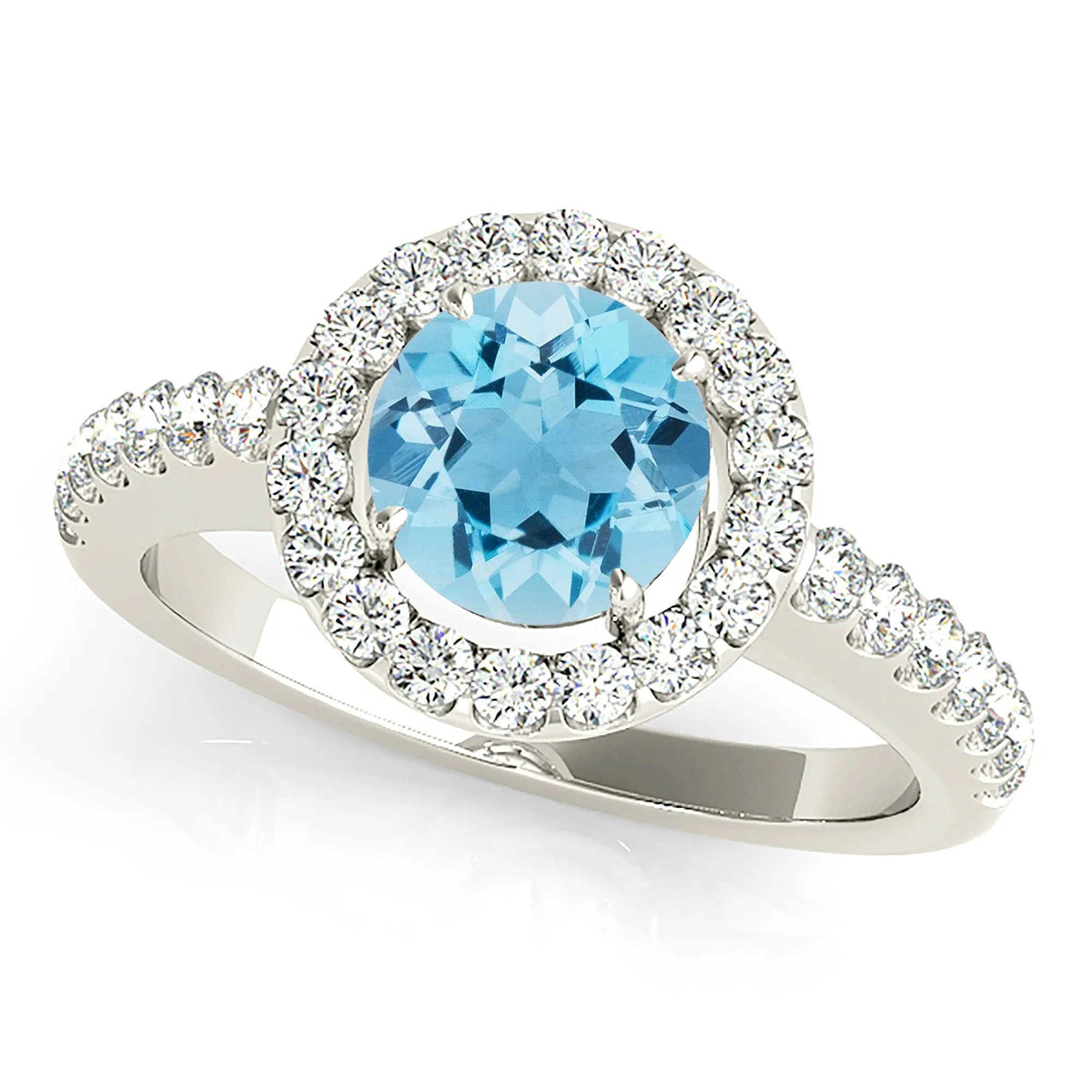 1.10 ct. Genuine Aquamarine Ring With Halo, Delicate Thin Diamond Band