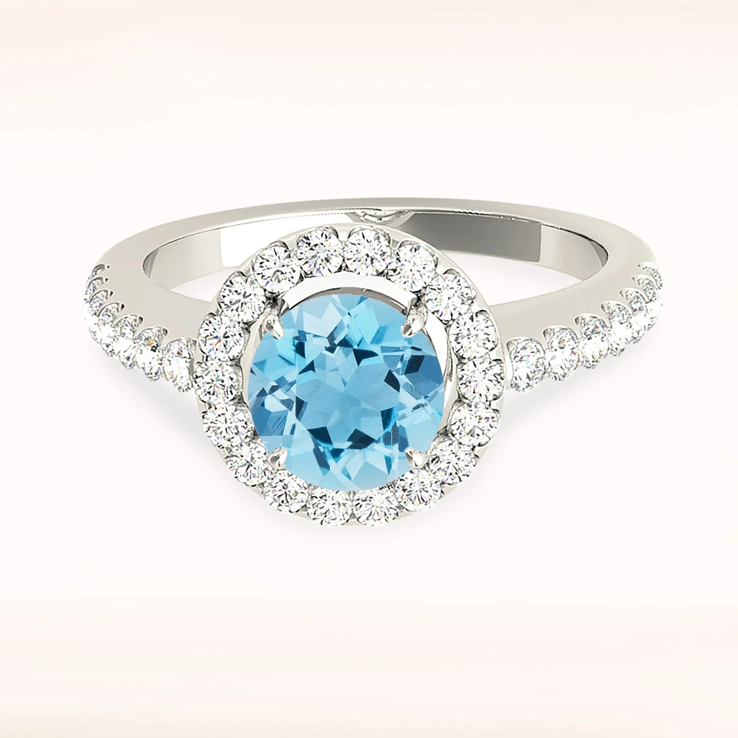 1.10 ct. Genuine Aquamarine Ring With Halo, Delicate Thin Diamond Band