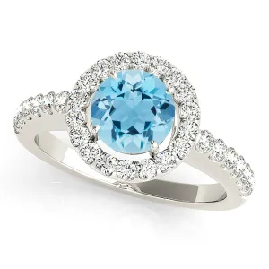 1.10 ct. Genuine Aquamarine Ring With Halo, Delicate Thin Diamond Band