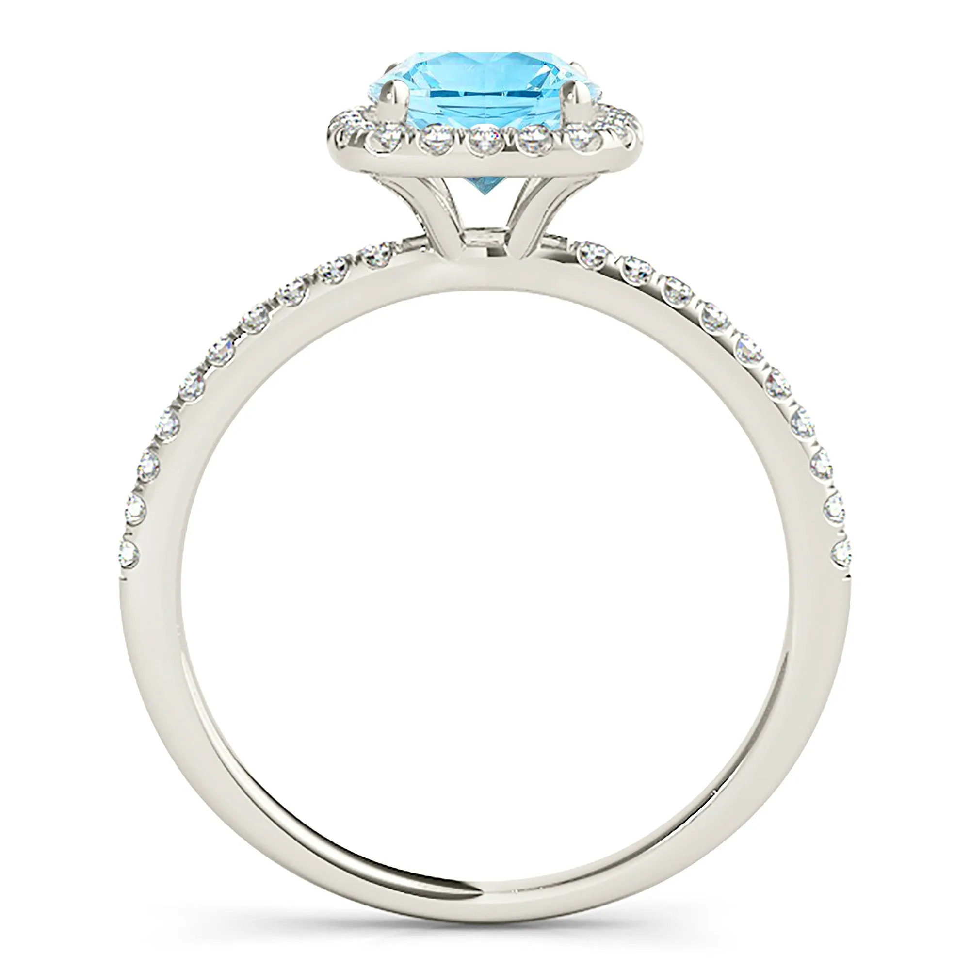 1.10 ct. Genuine Round Aquamarine Ring With Cushion Halo