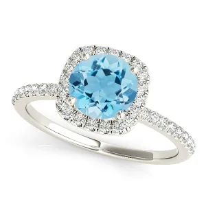 1.10 ct. Genuine Round Aquamarine Ring With Cushion Halo
