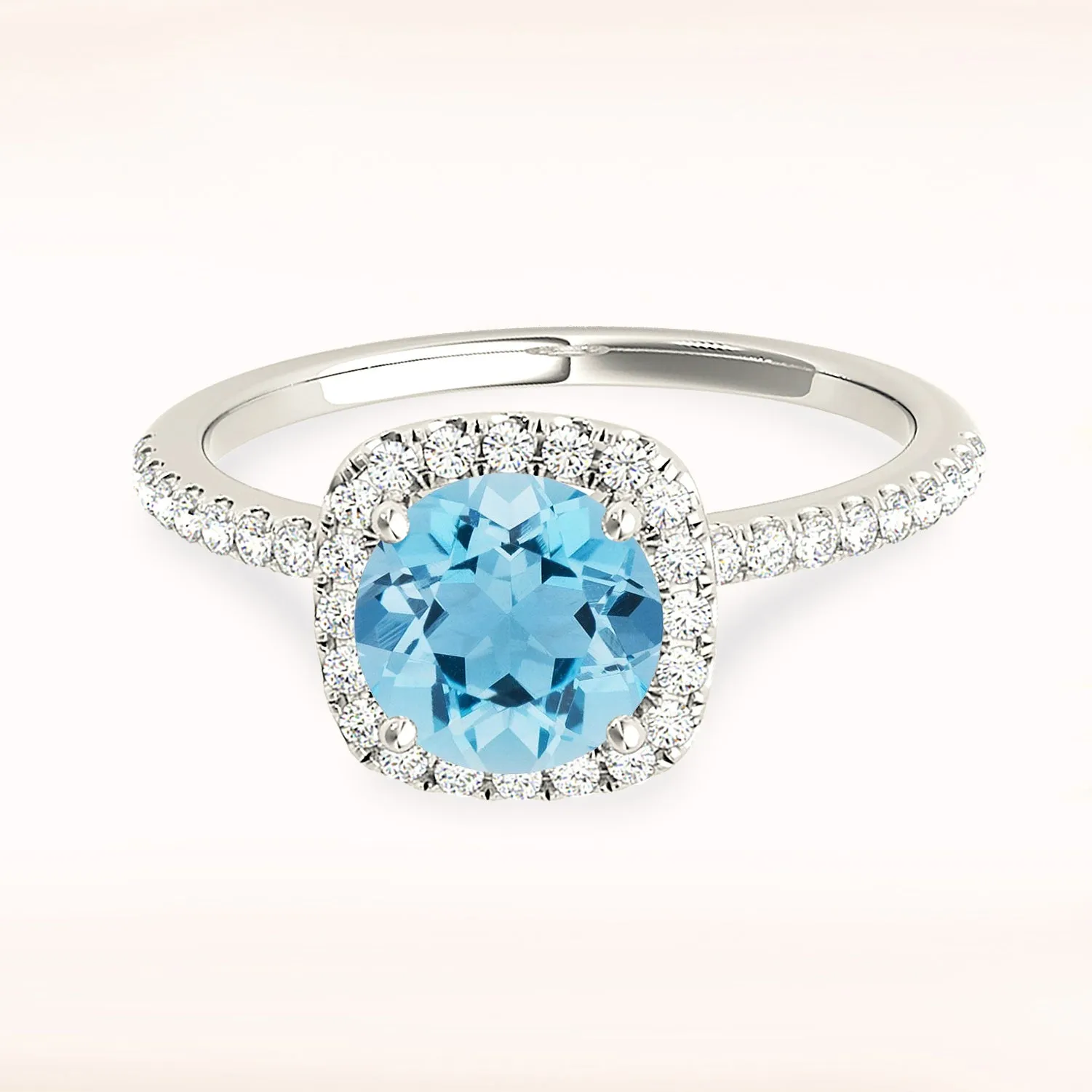 1.10 ct. Genuine Round Aquamarine Ring With Cushion Halo
