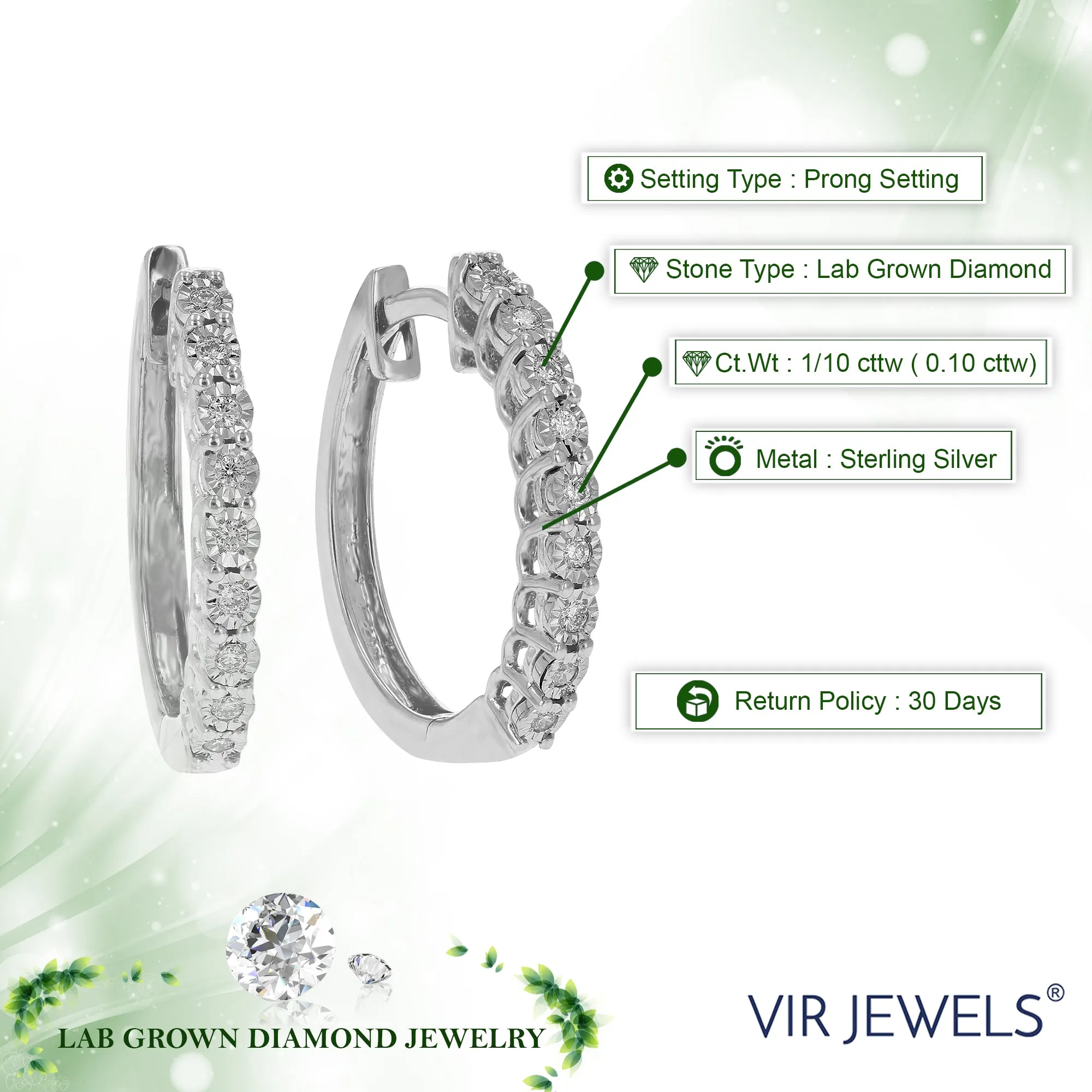 1/10 cttw Lab Grown Diamond Hoop Earrings in Sterling Silver