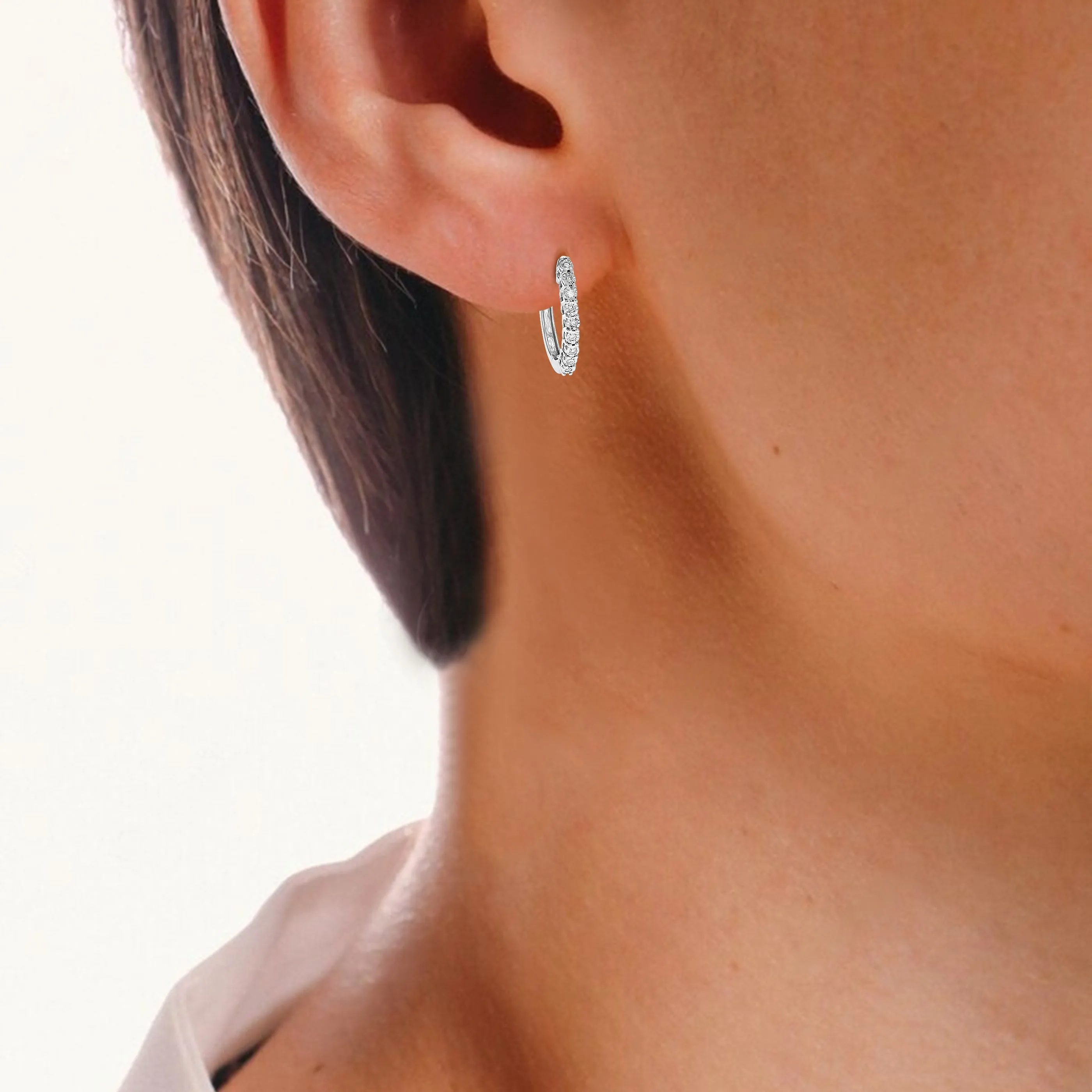 1/10 cttw Lab Grown Diamond Hoop Earrings in Sterling Silver