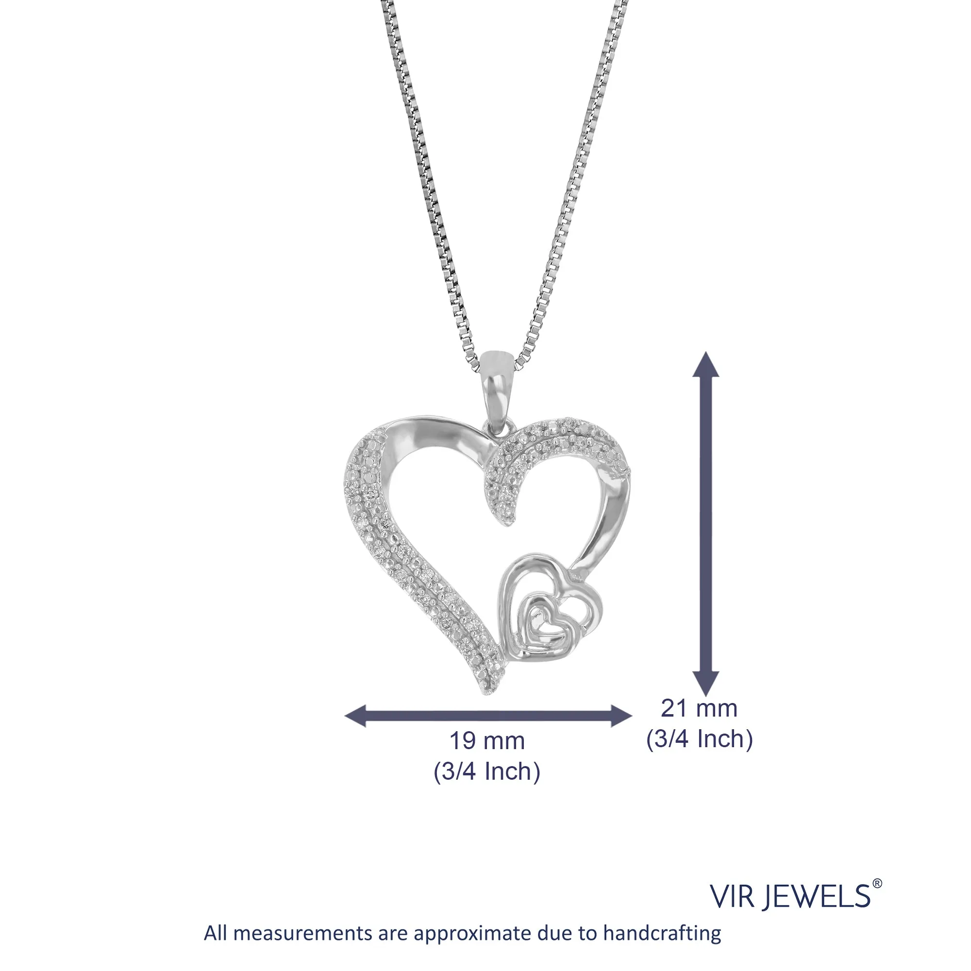 1/10 cttw Lab Grown Diamond Triple Heart Pendant in Sterling Silver