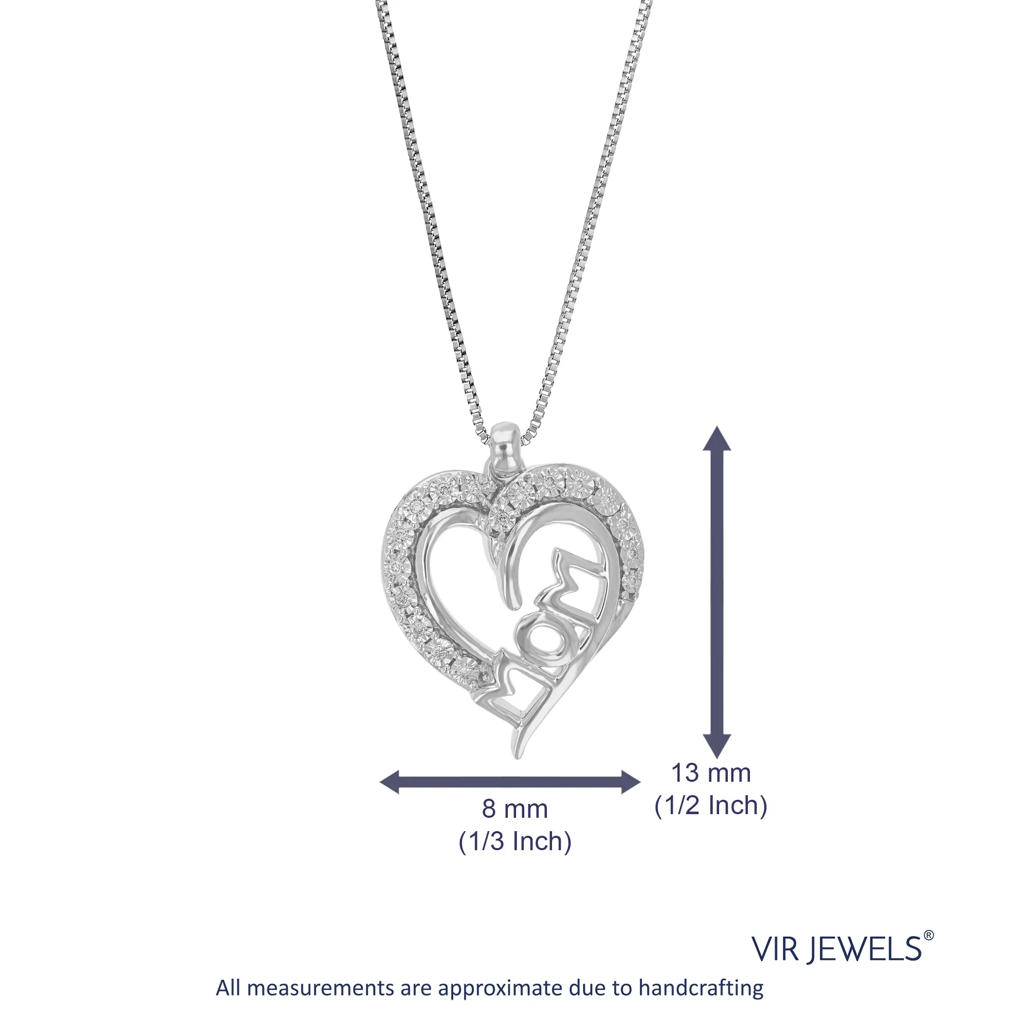1/10 cttw Mom's Heart Lab Grown Diamond Pendant in Sterling Silver