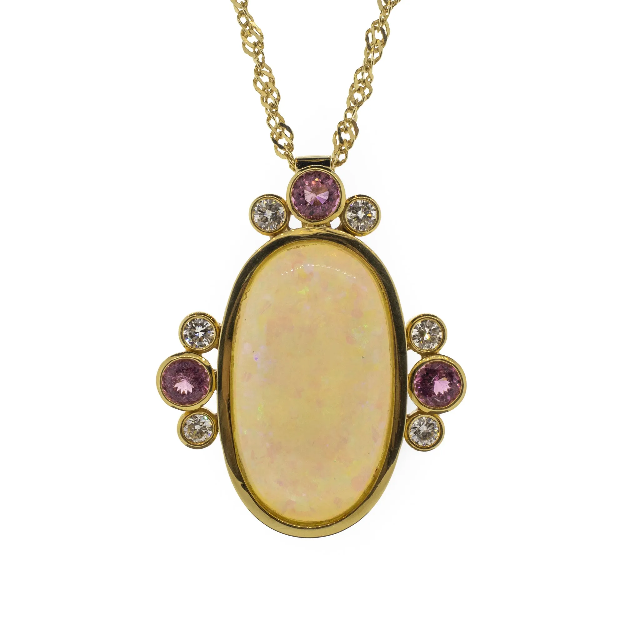 11.03ct Opal, Pink Tourmaline & Diamond Pendant Necklace