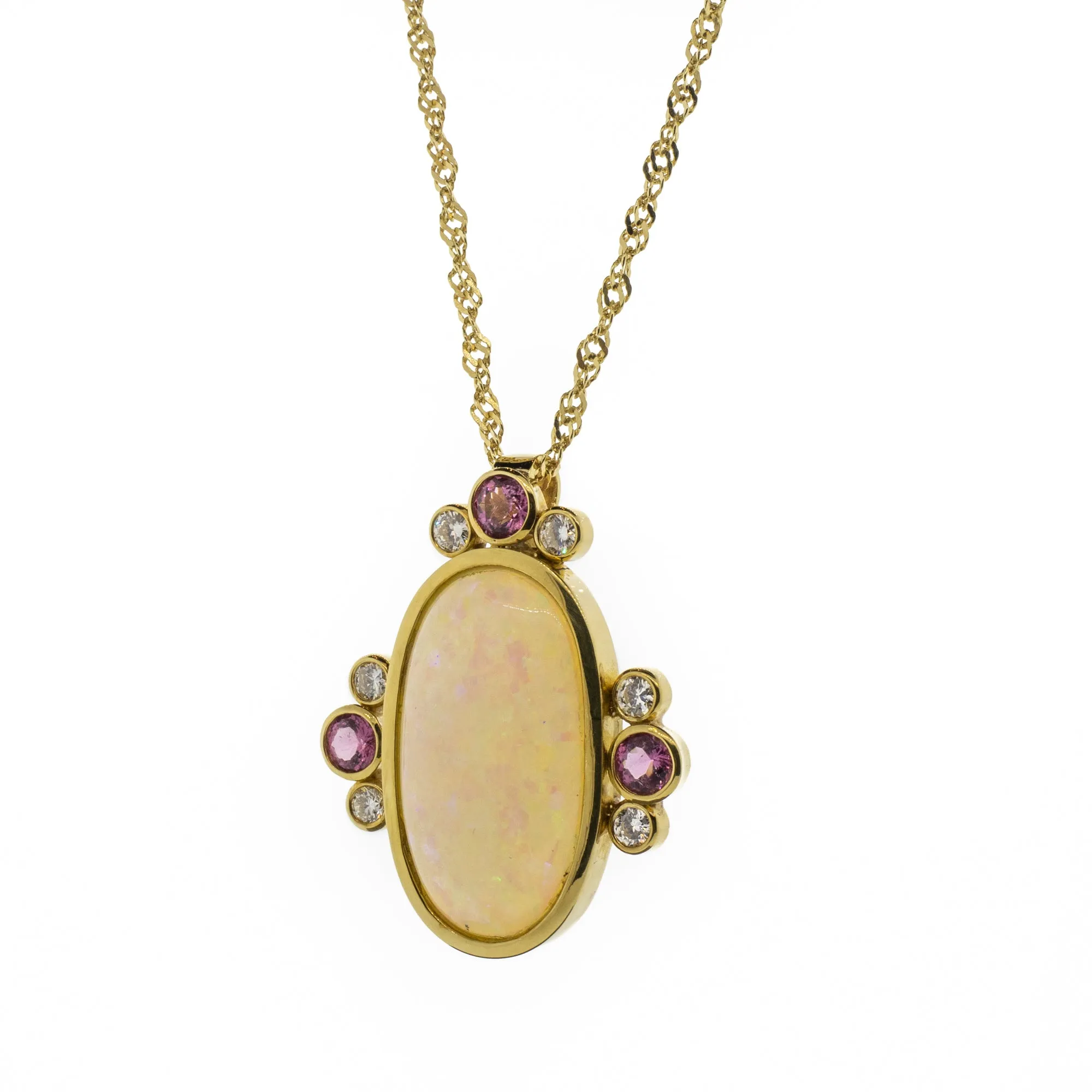 11.03ct Opal, Pink Tourmaline & Diamond Pendant Necklace