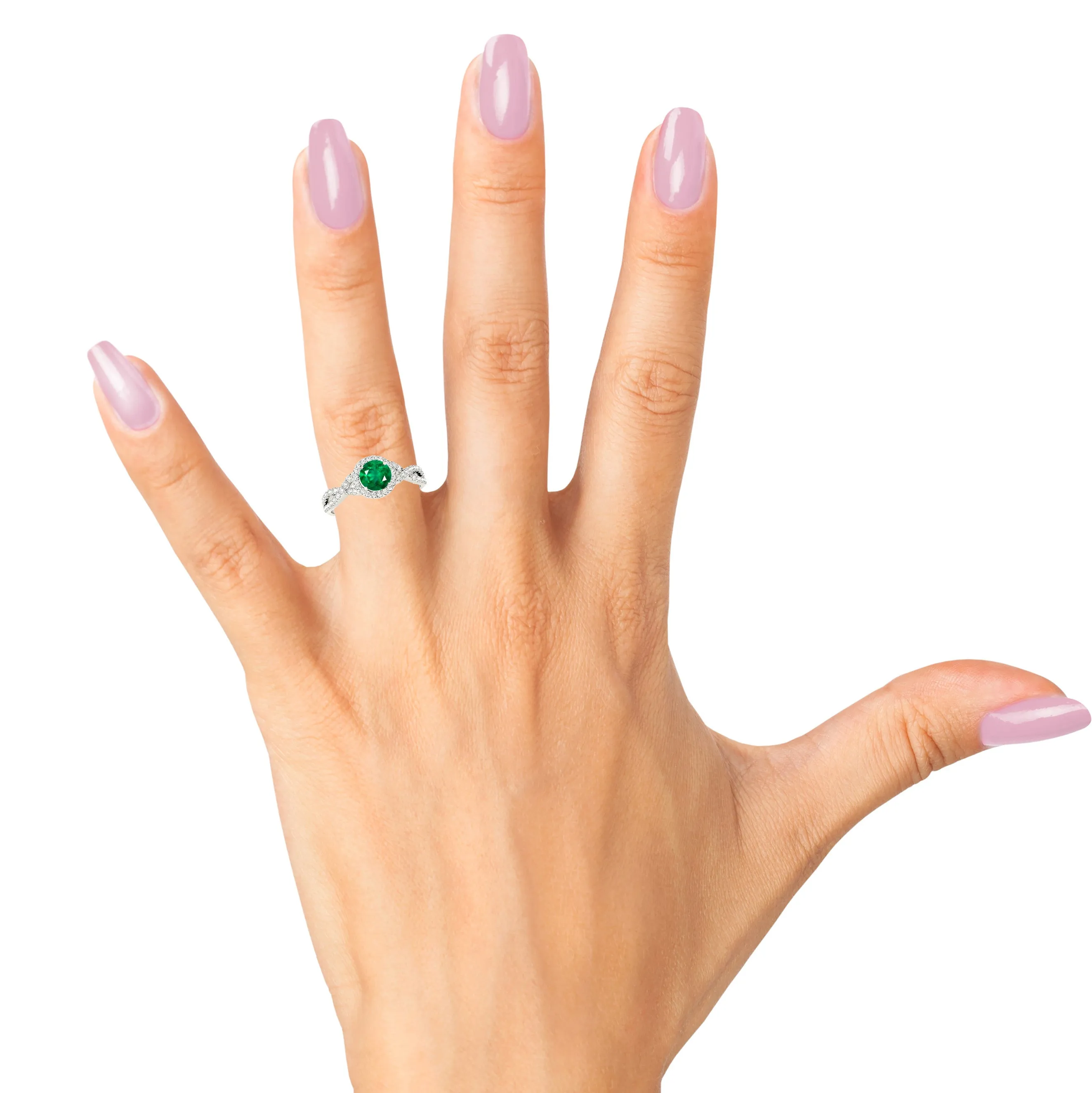1.15 ct. Genuine Emerald Ring With Halo And Open Twist Diamond Band