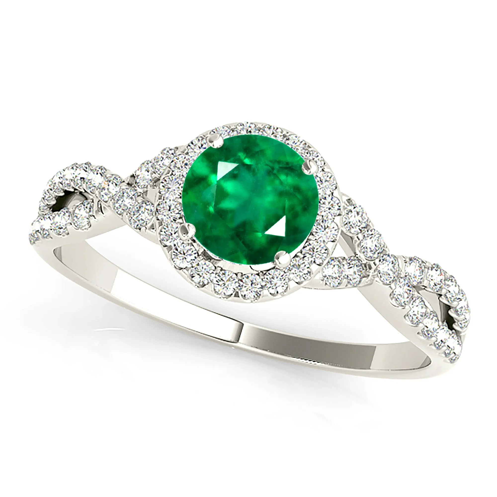 1.15 ct. Genuine Emerald Ring With Halo And Open Twist Diamond Band
