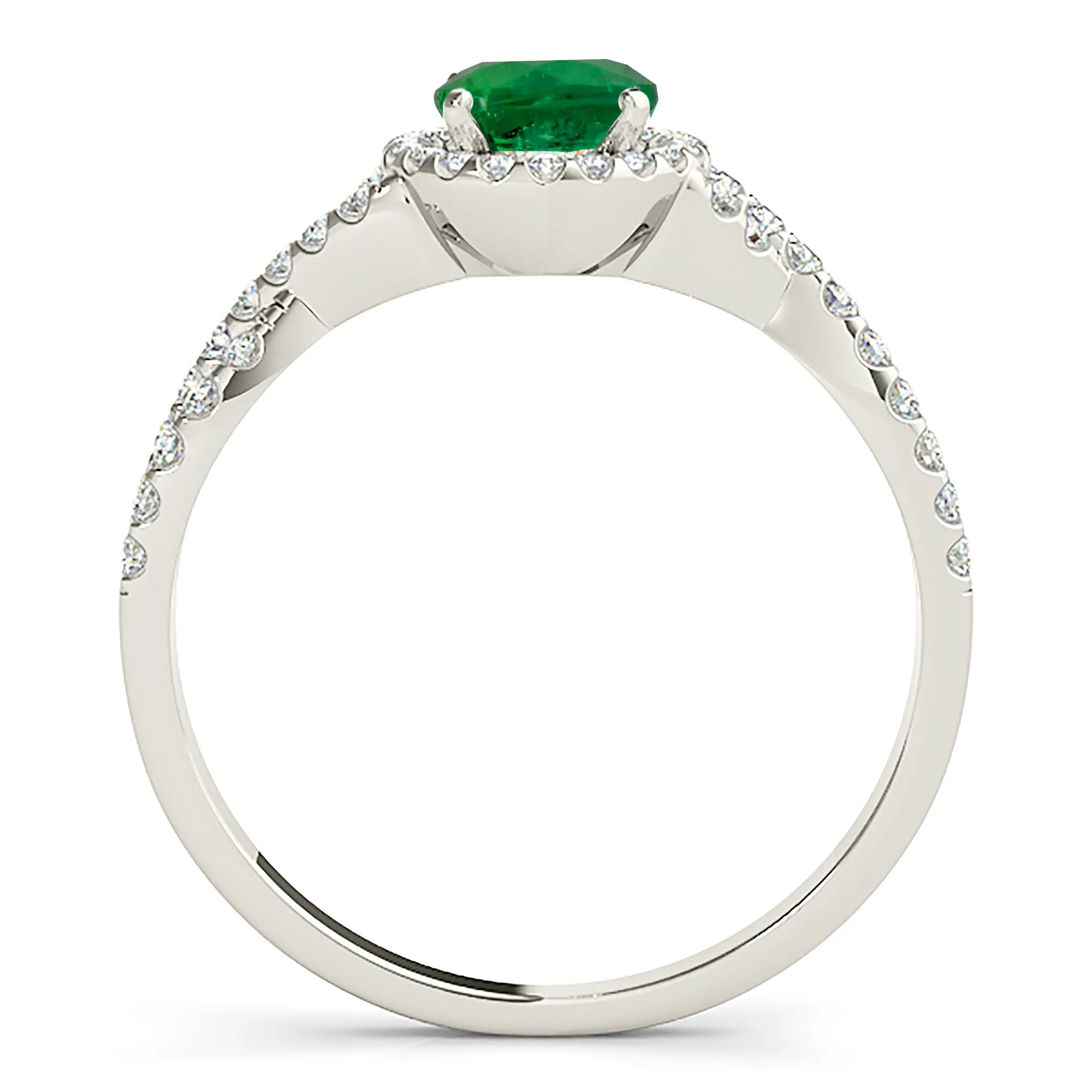 1.15 ct. Genuine Emerald Ring With Halo And Open Twist Diamond Band