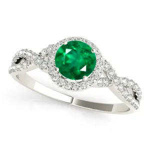 1.15 ct. Genuine Emerald Ring With Halo And Open Twist Diamond Band
