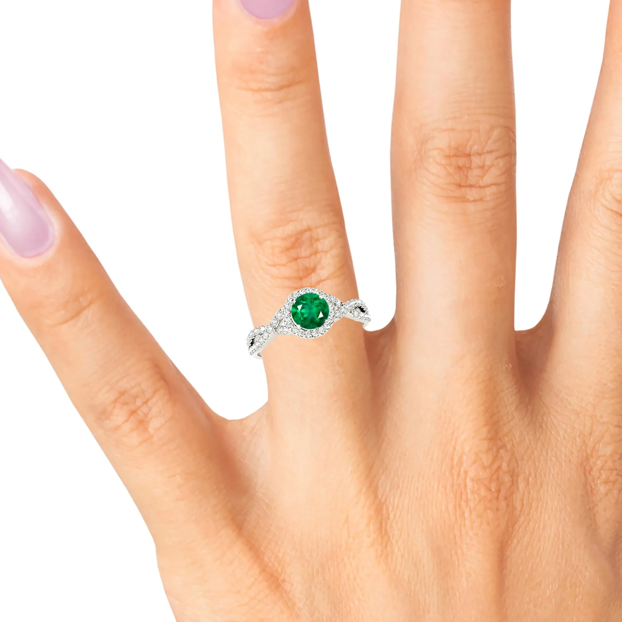 1.15 ct. Genuine Emerald Ring With Halo And Open Twist Diamond Band