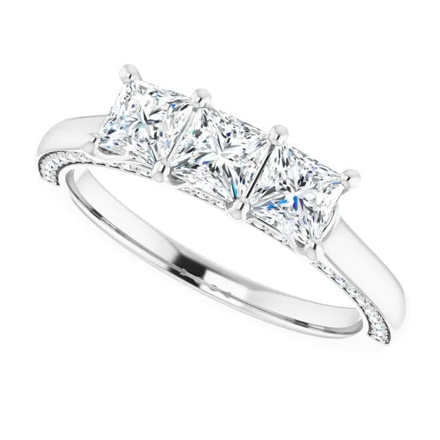 1.17 ct. Princess & Round Cut Diamond Wedding Band 3 Stone Anniversary Ring