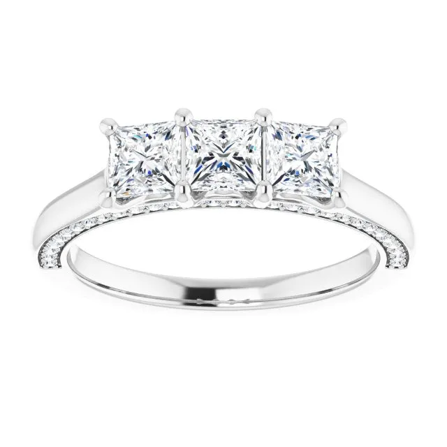 1.17 ct. Princess & Round Cut Diamond Wedding Band 3 Stone Anniversary Ring