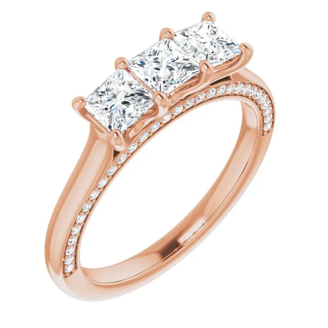 1.17 ct. Princess & Round Cut Diamond Wedding Band 3 Stone Anniversary Ring
