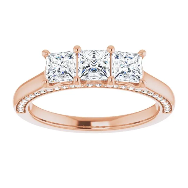 1.17 ct. Princess & Round Cut Diamond Wedding Band 3 Stone Anniversary Ring