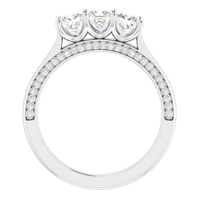 1.17 ct. Princess & Round Cut Diamond Wedding Band 3 Stone Anniversary Ring