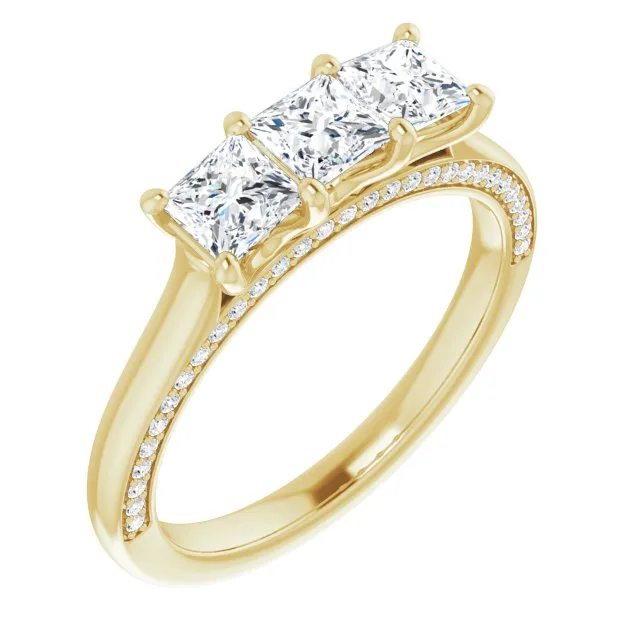 1.17 ct. Princess & Round Cut Diamond Wedding Band 3 Stone Anniversary Ring