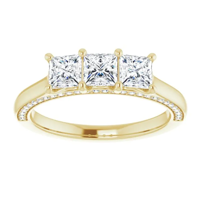 1.17 ct. Princess & Round Cut Diamond Wedding Band 3 Stone Anniversary Ring