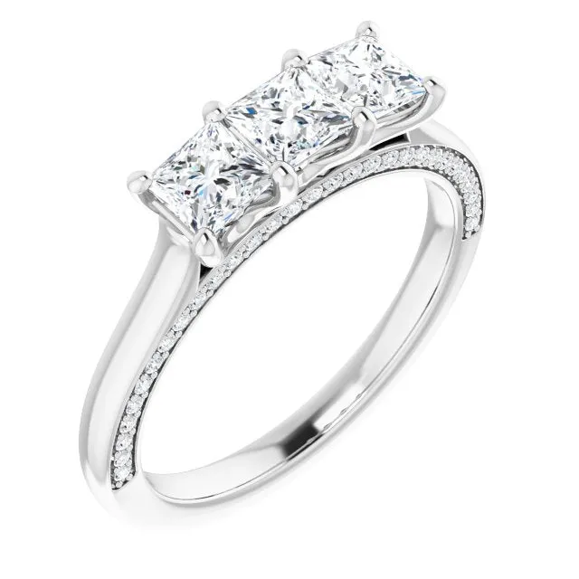 1.17 ct. Princess & Round Cut Diamond Wedding Band 3 Stone Anniversary Ring