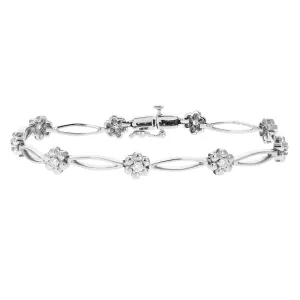 1/2 cttw Floral Diamond Station Tennis Bracelets 10K White Gold