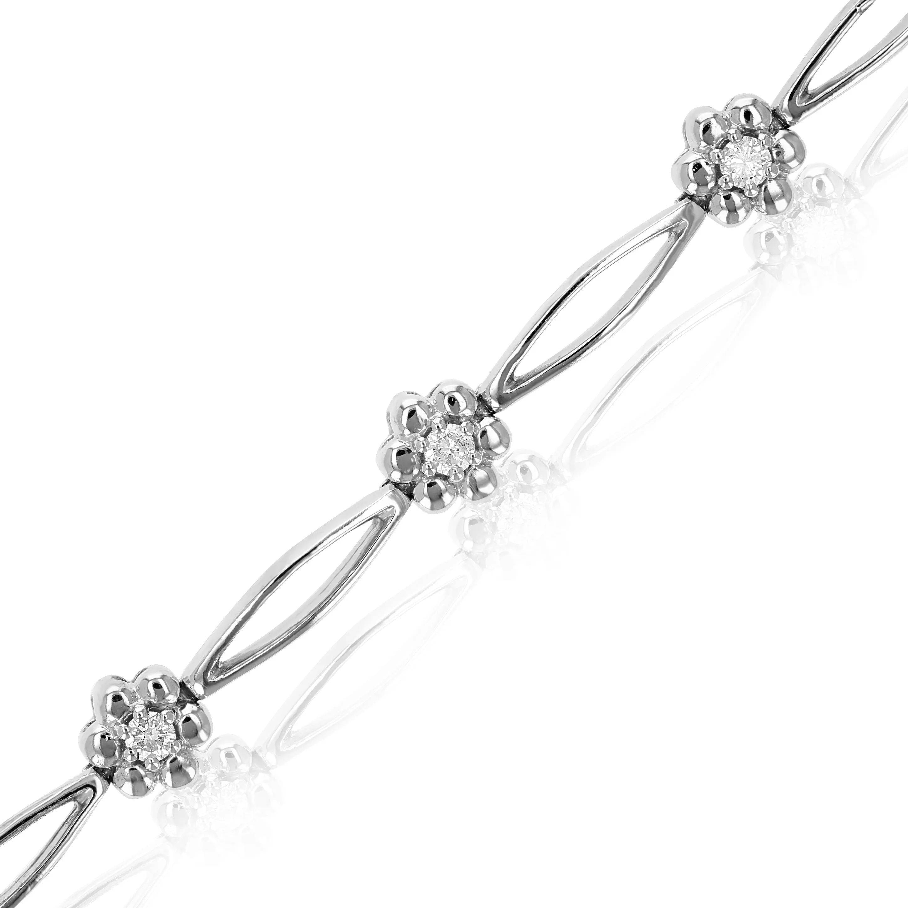 1/2 cttw Floral Diamond Station Tennis Bracelets 10K White Gold