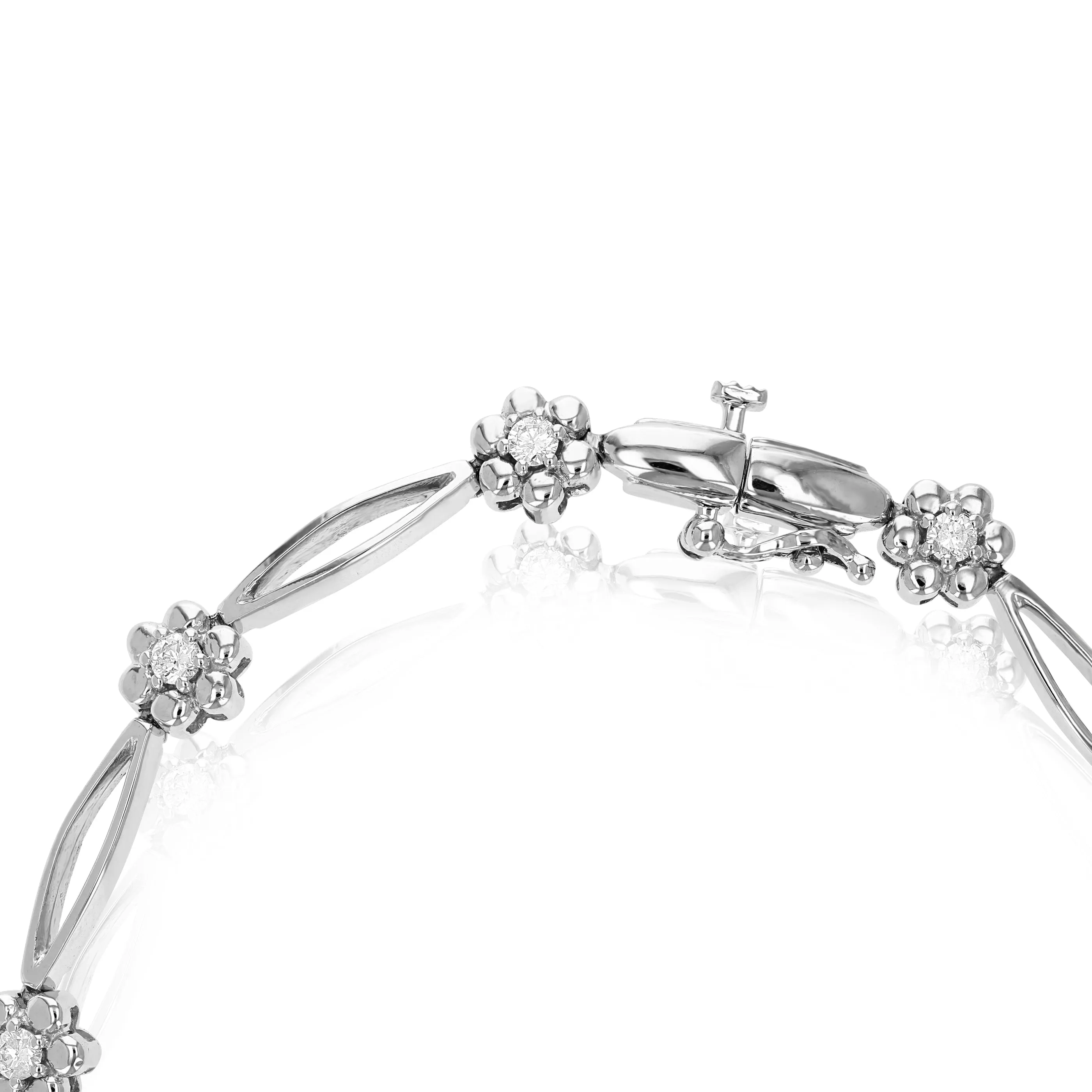 1/2 cttw Floral Diamond Station Tennis Bracelets 10K White Gold