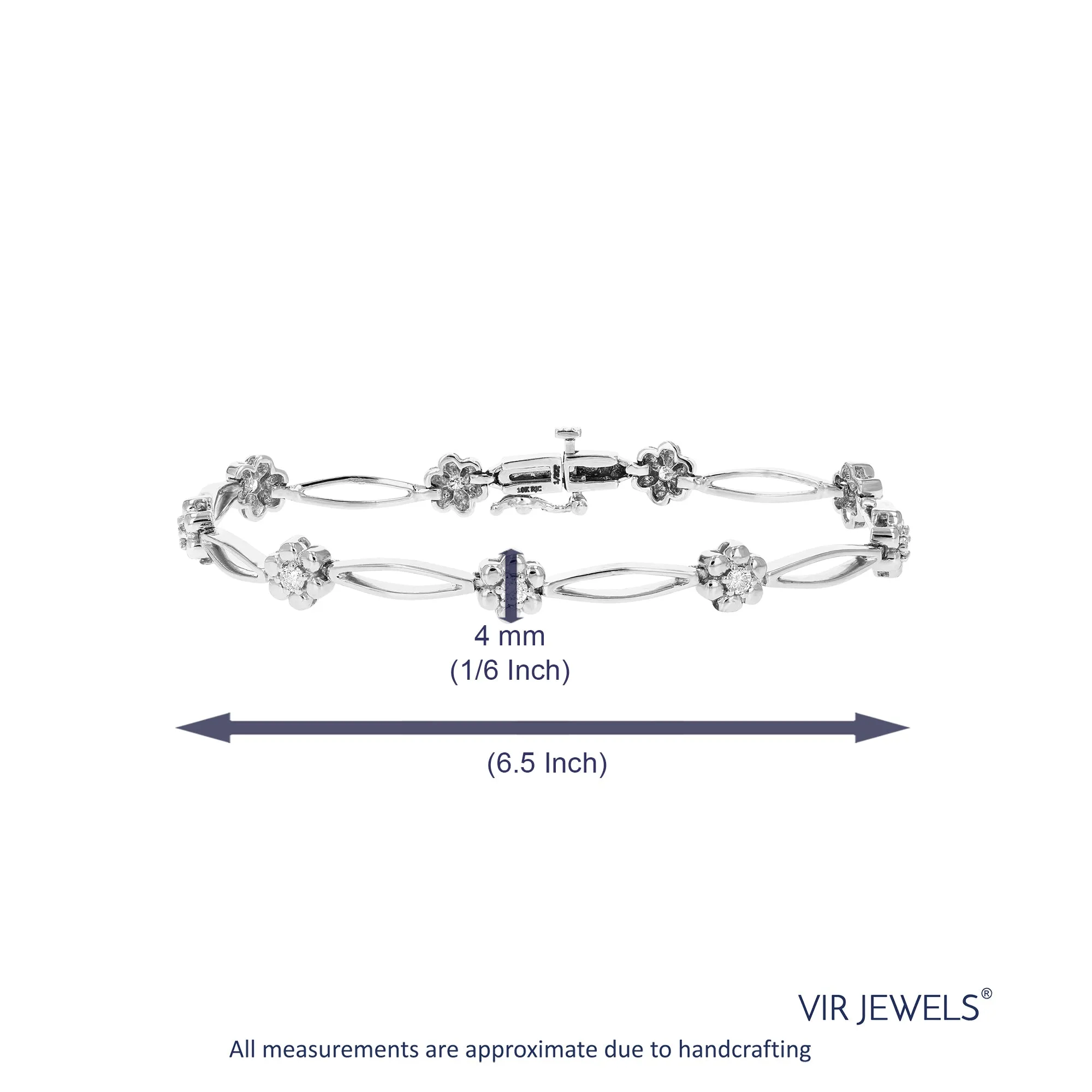 1/2 cttw Floral Diamond Station Tennis Bracelets 10K White Gold