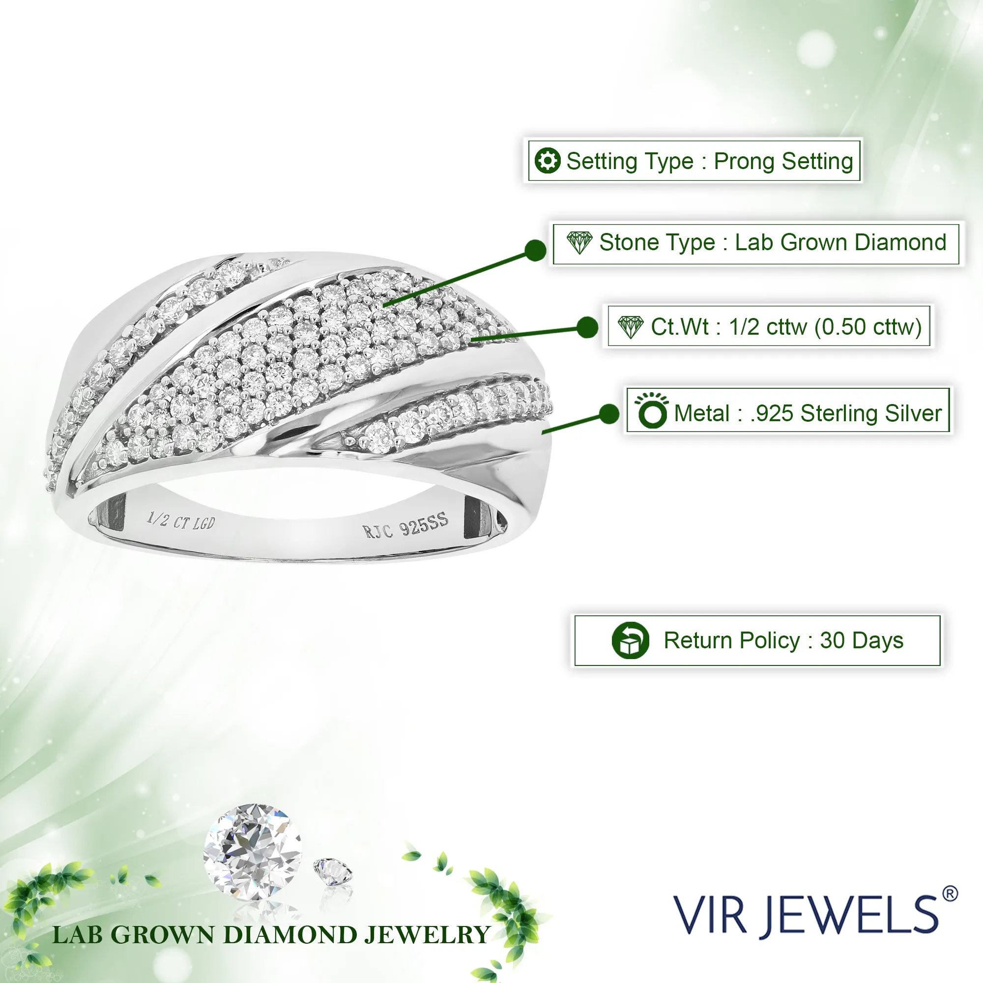 1/2 cttw Lab Grown Diamond Multi Layer Wedding Band Sterling Silver