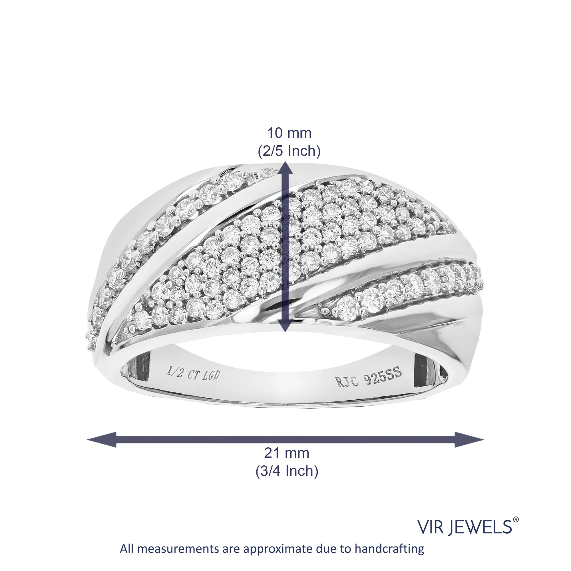 1/2 cttw Lab Grown Diamond Multi Layer Wedding Band Sterling Silver