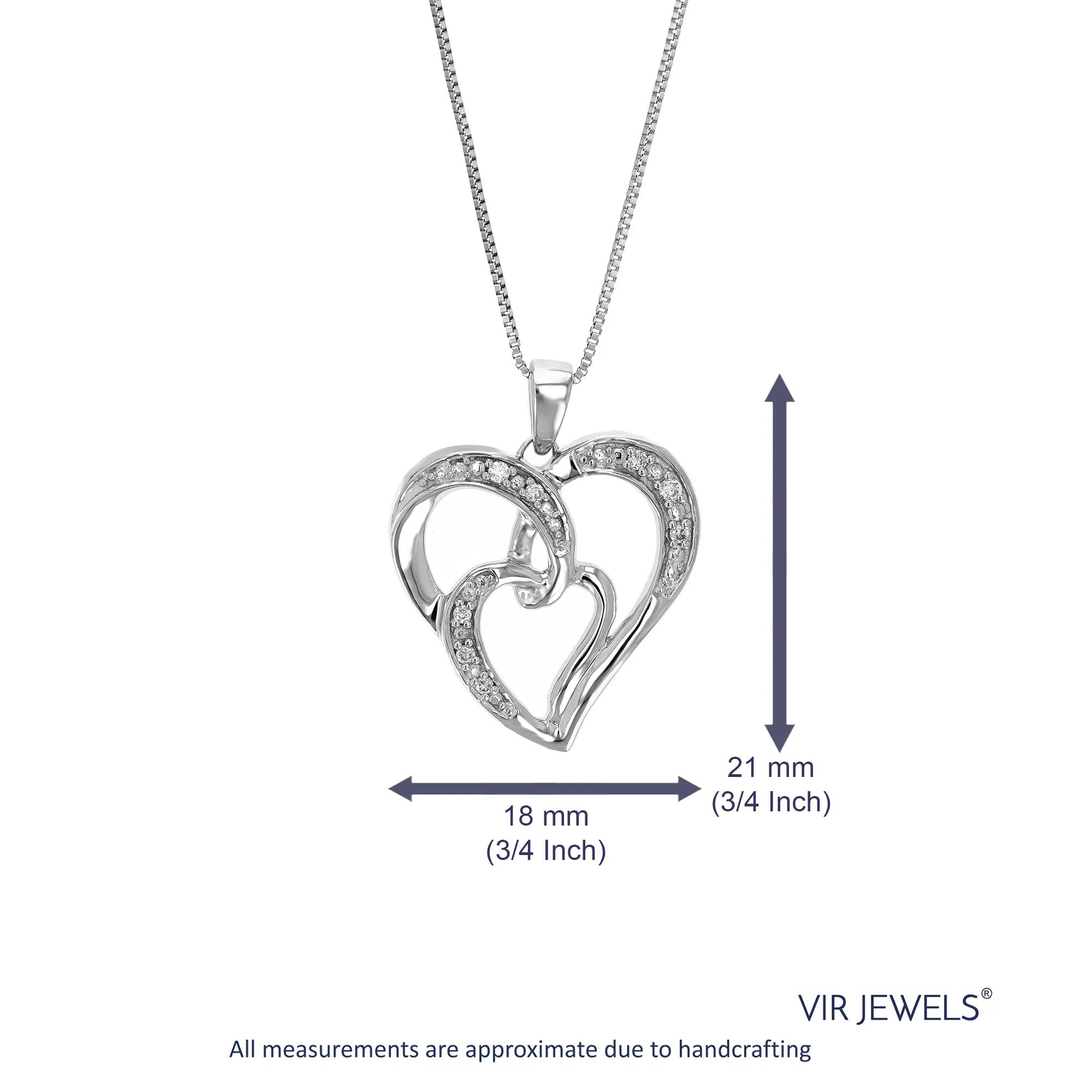 1/20 cttw Lab Grown Diamond Two Heart Pendant in Silver