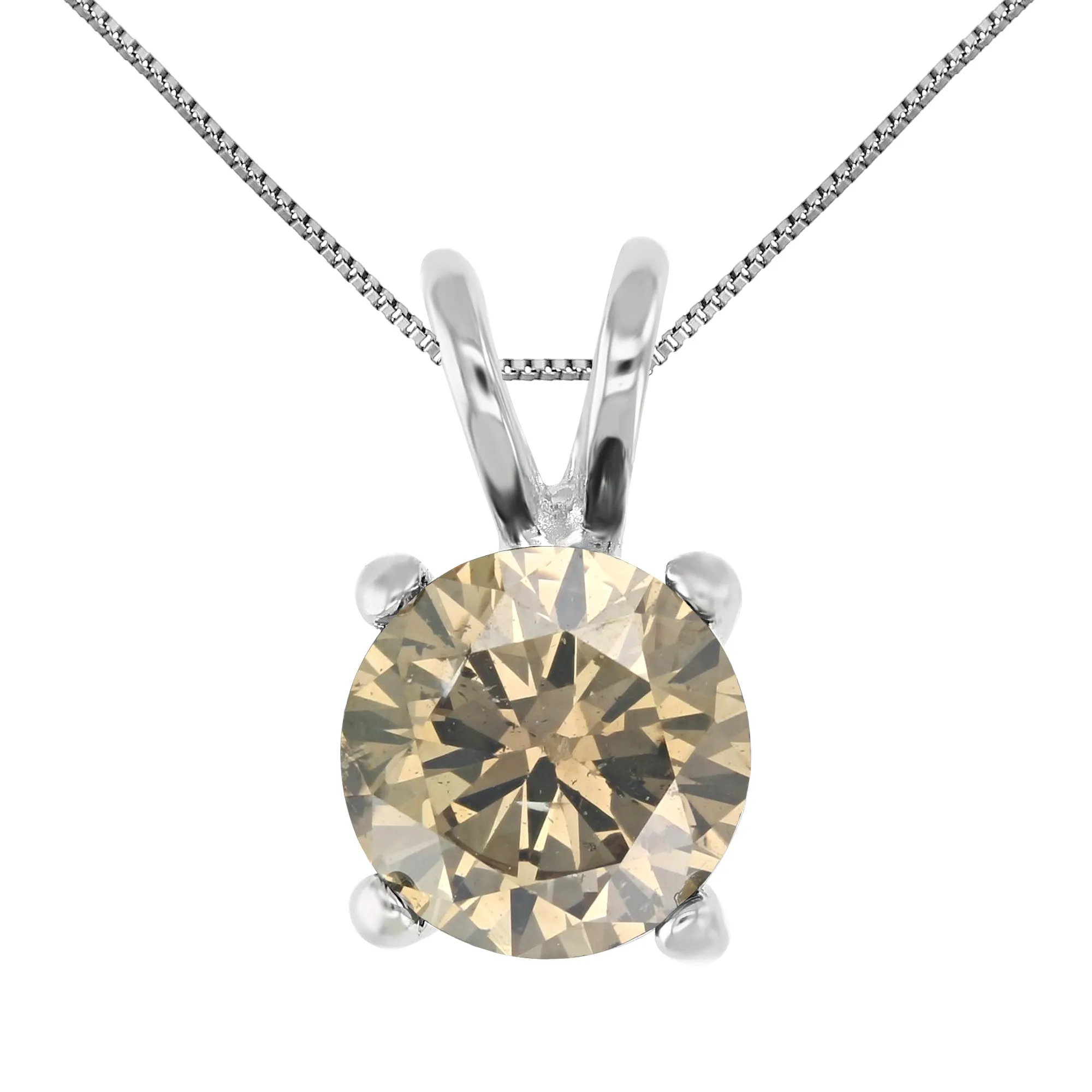 1/3 cttw Diamond Pendant, Champagne Diamond Solitaire Pendant Necklace for Women in 14K White Gold with 18 Inch Chain, Prong Setting