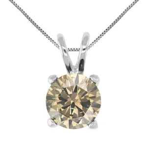 1/3 cttw Diamond Pendant, Champagne Diamond Solitaire Pendant Necklace for Women in 14K White Gold with 18 Inch Chain, Prong Setting