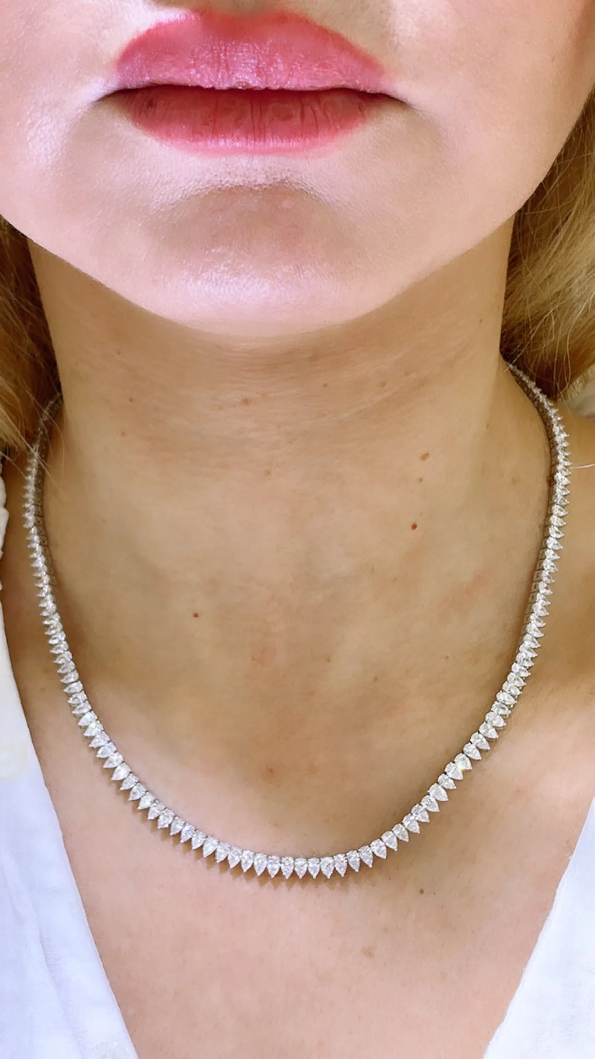 13.22ct tw Lab Diamond Pear Shape Riviera Line Tennis Statement Necklace