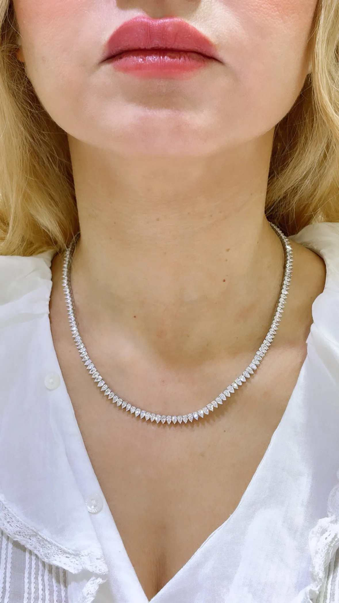 13.22ct tw Lab Diamond Pear Shape Riviera Line Tennis Statement Necklace