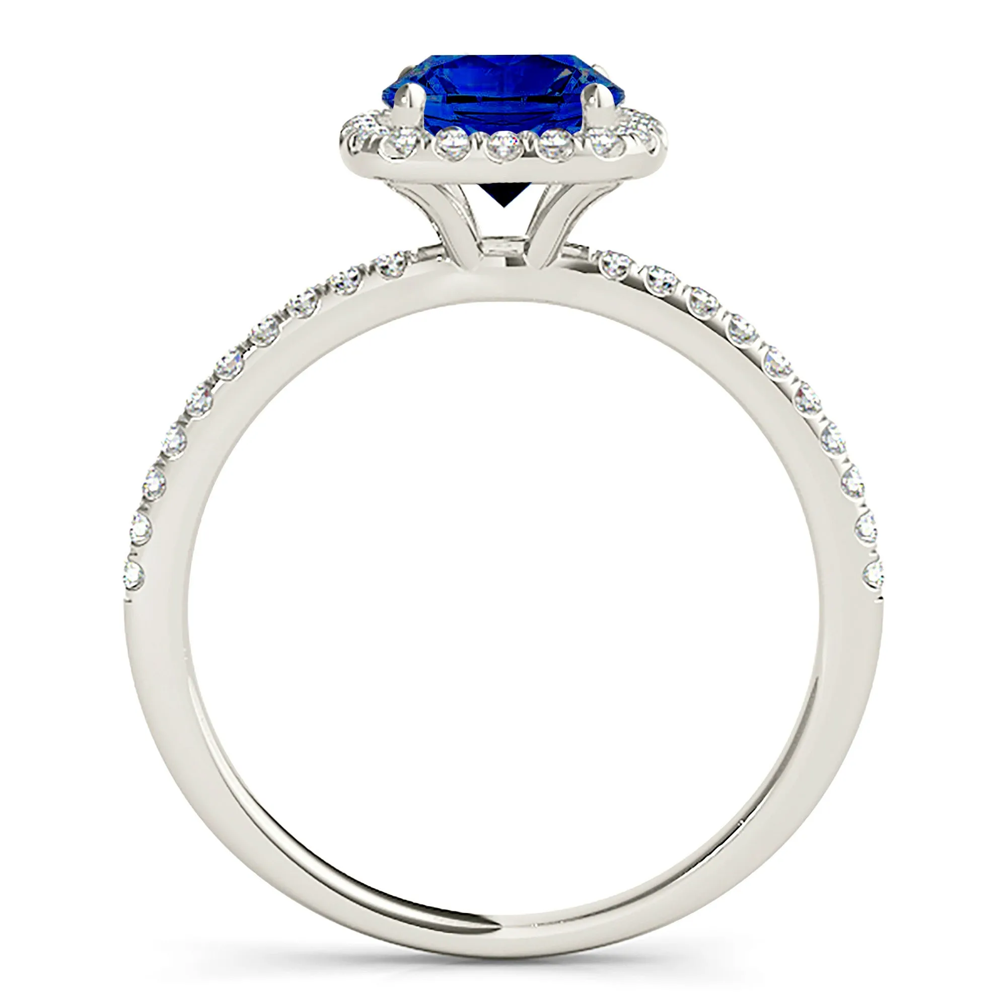 1.35 ct. Genuine Blue Round Sapphire Ring Cushion with Halo Style
