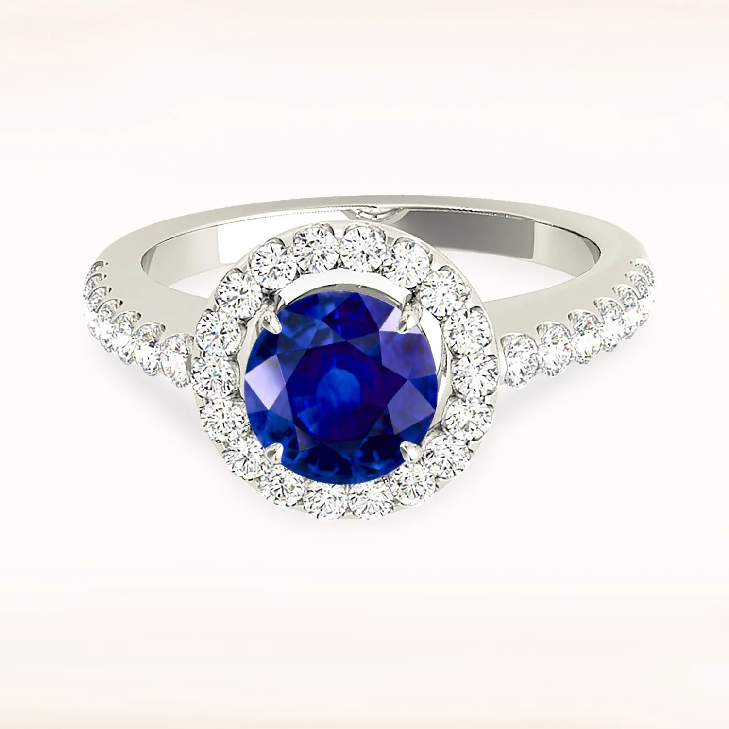 1.35 ct. Genuine Blue Sapphire Beautiful Classic Halo Ring