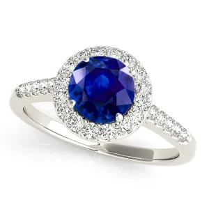 1.35 ct. Genuine Blue Sapphire Halo Ring With Side Diamonds