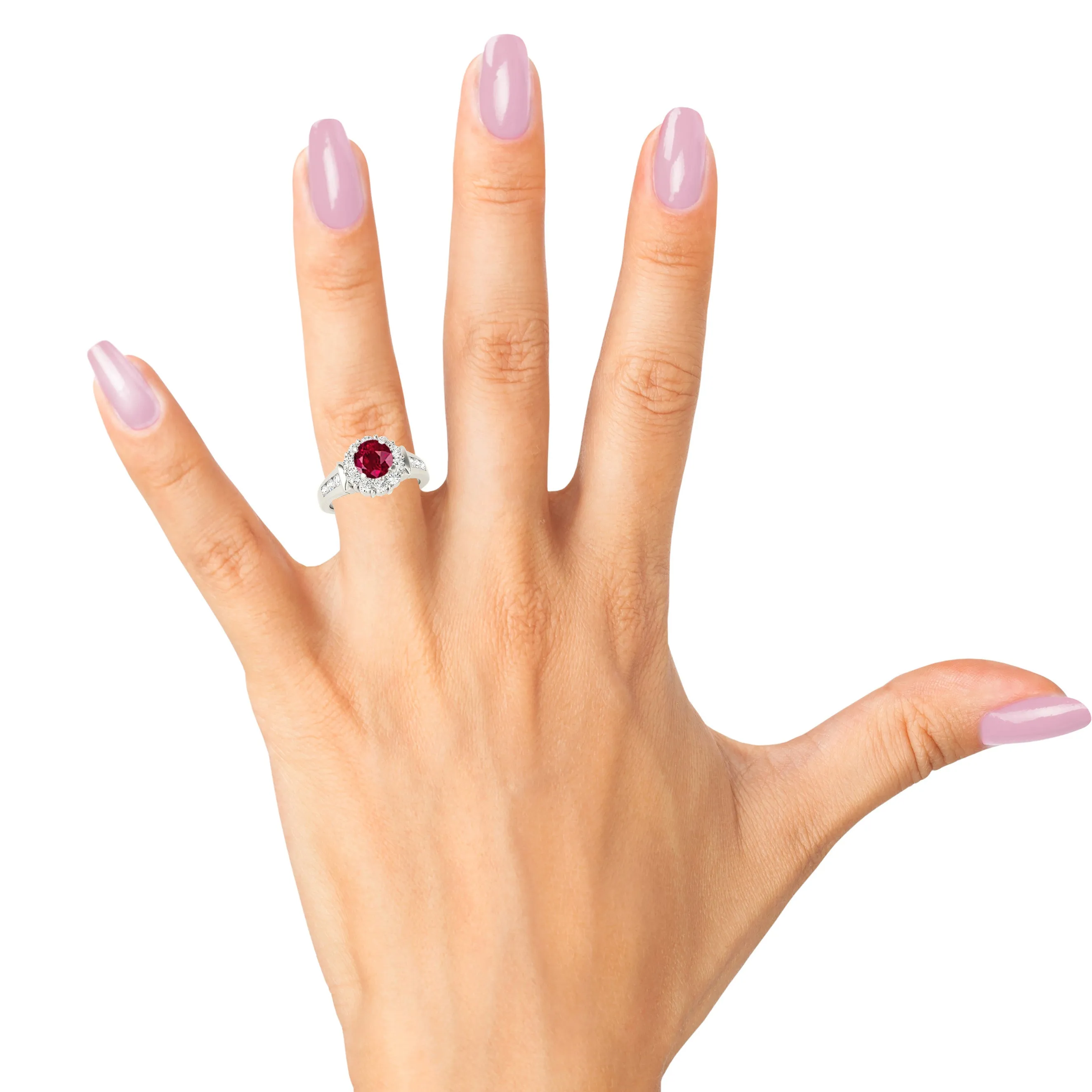 1.35 ct. Genuine Ruby Ring With Halo And Diamond Band